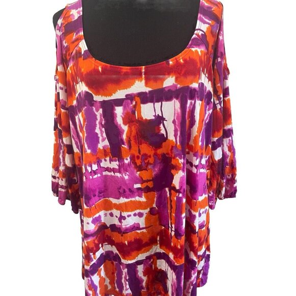 Carole Little Tops - Carole Little Plus Sz 3X Cold Shoulder Top 3/4 Slv Abstract Tie Dye Stretch